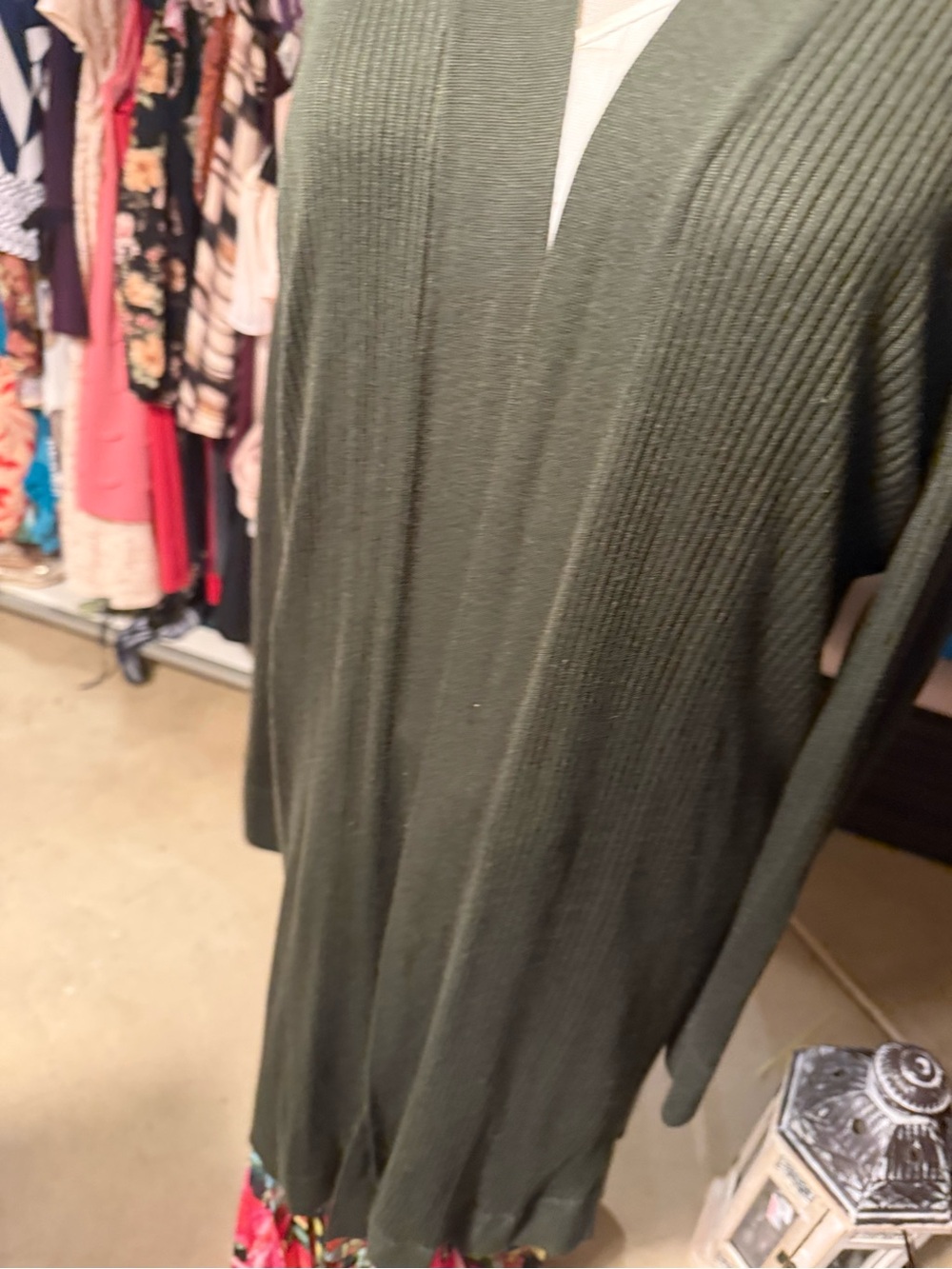 LOFT Olive Ribbed Open-Front Long Cardigan - Picture 4 of 6